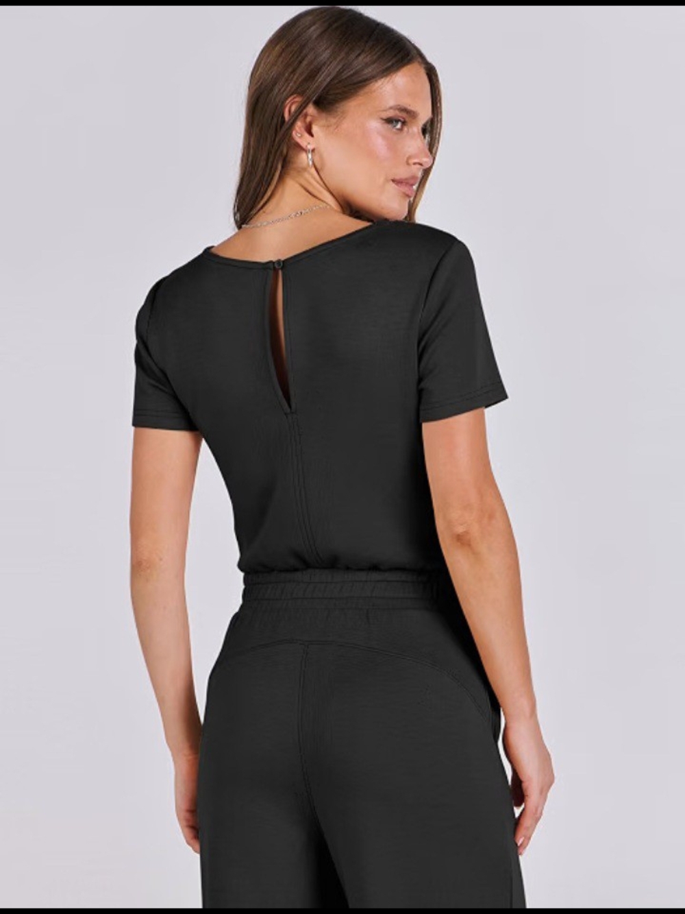 Women's Black Short-Sleeve Knit Jumpsuit